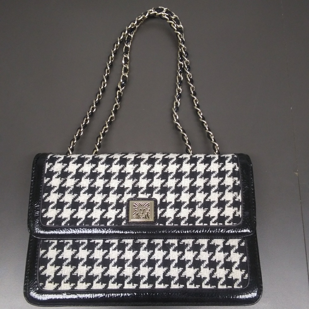 Anne Klein Black White houndstooth purse
